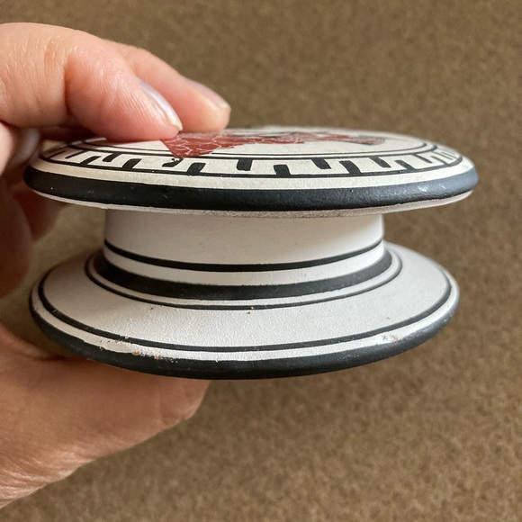 Greek Gods Pottery Trinket Jewelry Box, Round, Black and Red/Burgundy - Picture 2 of 8